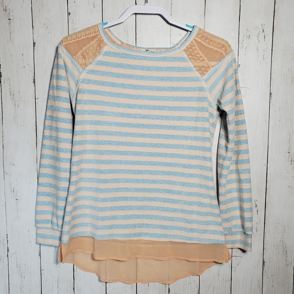 Maison Jules peach & Blue Chiffon Detail Sweater Size Small Polyester Cotton